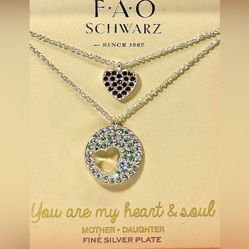 FAO Schwarz Fine Silver Heart Pendant Necklace Set